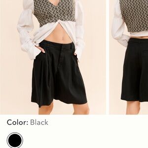 Maeve Black Pleated Relaxed Bermuda Shorts